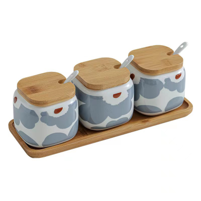 Japanese-Style Kitchen Frosted Seasoning Jar Set Love of Butterfly Ceramic Household Combination Seasoning Box Salt and Sugar Spice Jar