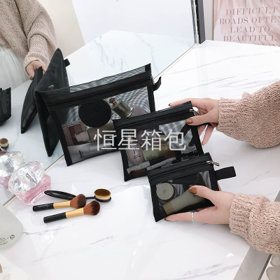 New Korean Transparent Voile Cosmetic Bag Portable Travel Cosmetic Bag Mesh Cosmetic Storage Bag Factory Wholesale