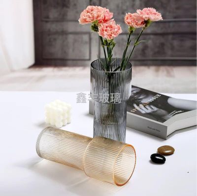 65593Factory Direct Sales Crystal Glass Torch Vertical Stripes Vase Hydroponic Plant Container Home Decoration Ornament Decoration Ornaments Ornament