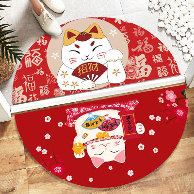 Home Mat Cute Cartoon Bathroom Water-Absorbing Non-Slip Mat Red Wedding Celebration Door Mat Bedroom Crystal Velvet Blanket