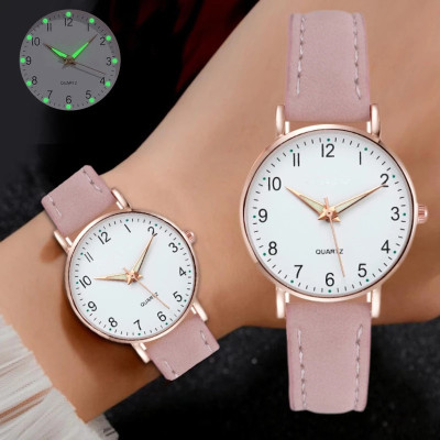 New Luminous Watch Women's Simple Digital Retro Frosted Leather Small Fresh Casual Watch Women's Quartz Watch