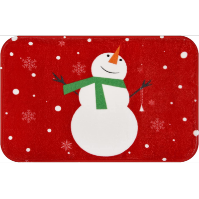 Christmas Area Rug, Snowflake and Snowman Doormat, Xmas Red Indoor Floor Mats for Winter, Soft Flannel Indoor Rug 