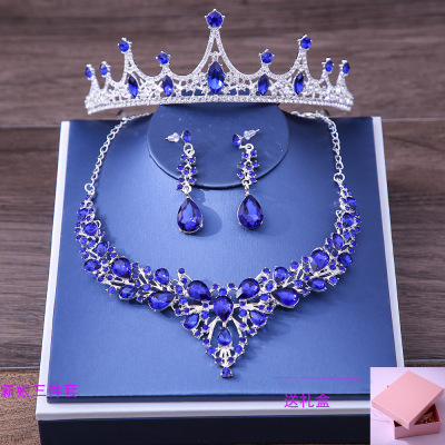European and American New Bridal Crown Three-Piece Suit Wedding Crown Headdress Necklace Earrings Luxury Wedding Dress Accessories