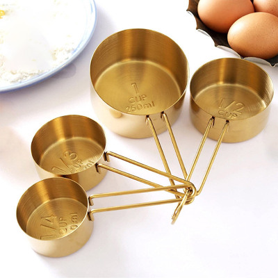 Kitchen Supplies Copper Stainless Steel Measuring Cup Line Handle Graduated Glass Plated Color Measuring Cup Four-Piece Measuring Cup Baking Utensils