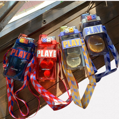 Punk Double Drink Children's Straw Cup Good-looking Portable Crossbody Cup High Temperature Resistant Plastic Cup