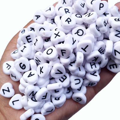 Acrylic White Black Color White Letters Clean Not Clean Hole Peach Heart Letter Diy Scattered Beads Bracelet Jewelry Accessories