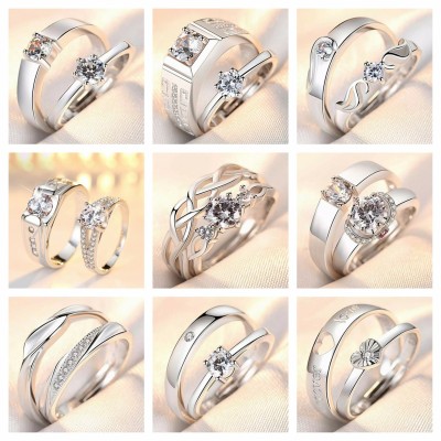 Couple Ring Korean Simple Couple Rings Simulation Diamond Ring Open Zircon Classic Ring Couple Wedding Ring One Piece Dropshipping