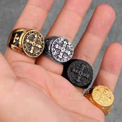 Haiteng Source Factory Titanium Steel Ring CSPB Cross Man's Ring Stainless Steel European and American Hipster Men's Personality Factory Direct Sales