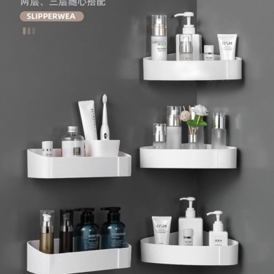 Punch-Free Bathroom Kitchen Bathroom Storage Rack Plastic Wall-Mounted Toilet Triangle Storage Draining Rack