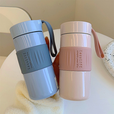 Simple and Portable Student Cute Water Glass Good-looking Thermos Cup Boys and Girls with Rope Handle Tea Compartment Office Tea Infuser