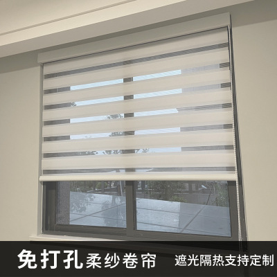 Manual Electric Lifting Punch-Free Shading Soft Gauze Curtain Sun-Proof Louver Curtain Sun-Proof Double Roller Blind Multi-Scenario Universal