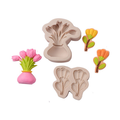 DIY Baking Epoxy Mold Tulip Bouquet Flowers Fondant Silicone Mold Chocolate Cake Mold in Stock