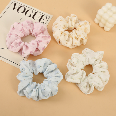 Korean Style Sweet Floral Hair Band Simple Rubber Band Internet Celebrity Ins Internet Celebrity Simple Hair-Binding Large Intestine Ring Fabric Hair Rope