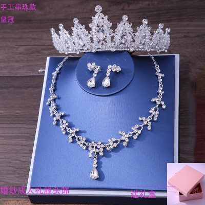 Xy016 Bride Headdress Crown Three-Piece Wedding Necklace Earrings Jewelry Suit European and American New Wedding Accessories