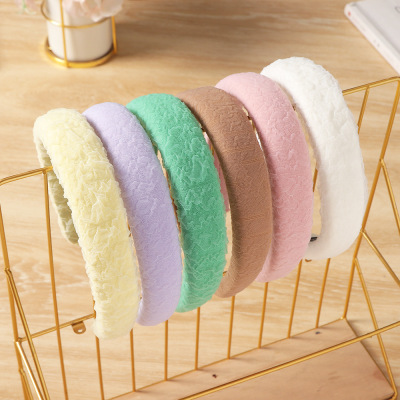 Cross-Border Japanese and Korean Women's Mori Style Outing Hair Fixer Sponge Seersucker Increased Skull Top Headband Face Wash Candy Color Hair Accessories