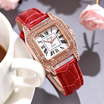 Korean Fashion Square Diamond Women's Belt Watch Simple Roman Digital Rhinestone Quartz Women's Watch Wholesale