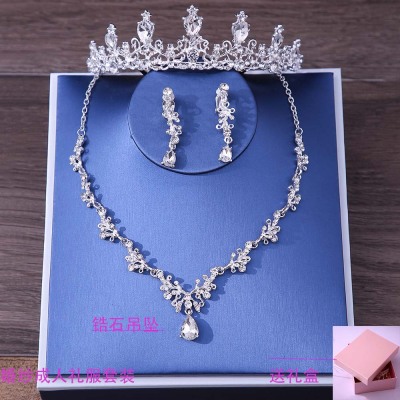 Xy018 Bride Headdress Crown Three-Piece Korean Wedding Necklace Earrings Jewelry Set New Wedding Accessories