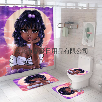 Amazon Festival Hot Sale Shower Curtain Bathroom Four-Piece Foot Mat Toilet Mat Set