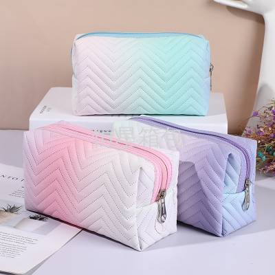 Simple Women's PU Leather Gradient Color Stereo Cosmetic Bag Outdoor Travel Toiletries Organizer Storage Bags