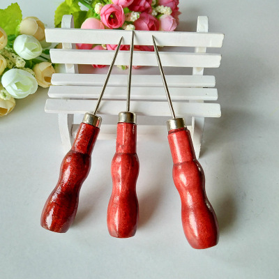 Wooden Handle Gourd Head Straight Awl Red Wooden Handle Crochet Hook Shoe Fix Tools One Yuan Department Store Wholesale