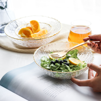 LD Japanese Style Ice Flower Gold Rimmed Tableware Glass Bowl Vegetable Fruit Bowl Glass Salad Bowl Dessert Bowl