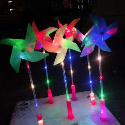 2021 New LED Luminous Colorful Four-Leaf Windmill Handle Children Pinwheel Stall Square Night Market Wholesale