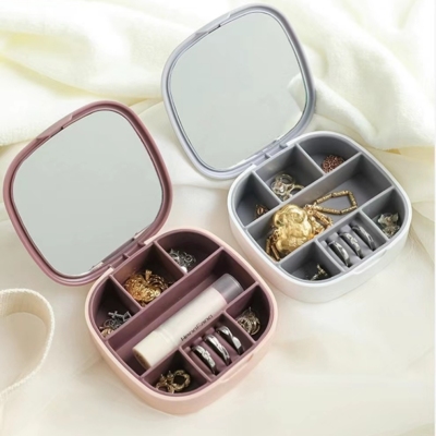 Portable Jewelry Box Bracelet Lipstick Ring Storage Box Stud Earrings Necklace Ornament Dustproof Small Box with Mirror