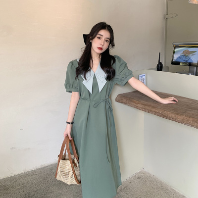 Summer Women's Wholesale Dress Women's French Style Temperament Bow Design Sense Niche Waist Tight Long Dress Tide