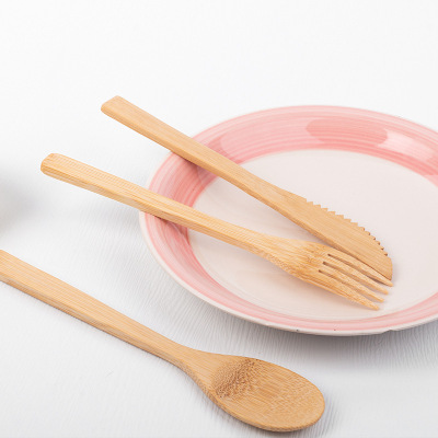 Bamboo Disposable Bamboo Wooden Knife, Fork and Spoon Set Three-Piece Set Environmentally Friendly Degradable Cake Dessert Western Tableware