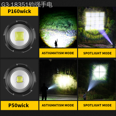 Cross-Border Strong Light Xhp160 Flashlight TYPE-C Charging with Memory Function Long Shot P50 Power Torch