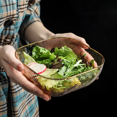 LD Ins Japanese Hammer Tone Transparent Square Bowl Champagne Bowl Household Fruit Vegetable Salad Bowl Dessert Bowl