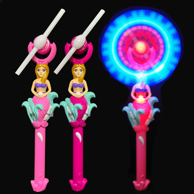 Children's Luminous Toys Cartoon Mermaid Flash Windmill Colorful Light Music Rotating Magic Wand Square Stall