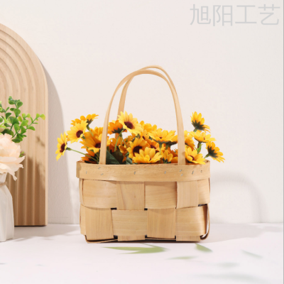 Wood Piece Storage Flower Pot Flower Basket Hand Gift Flower Arrangement Hand-Woven Basket Woven Blue Basket