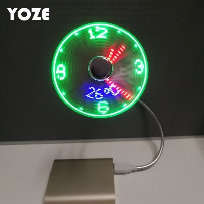 Direct Supply Electroplating Flash Word Mini Electronic Clock Fan USB Socket Silent Desktop Portable Luminous Little Fan