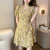 2022 New Spring and Autumn V-neck Short Sleeve Skirt Floral Dress Women's Clothing Retro French Slimming A- line Skirt Small