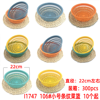 I1747 106# Small Striped Vegetable Basket Large Washing Vegetable Basket Vegetable Basket Plastic Basket Yiwu 2 Yuan Store Wholesale