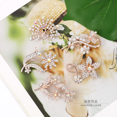 European and American New Fashion Alloy Full Diamond Flower Peacock Shape Brooch Factory Corsage Diamond High-End Pin Accessories