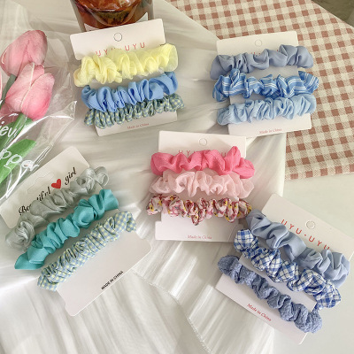 Plaid Small Intestine Hair Band 3 Sets Rubber Band Candy Color Tie Hair Rope Net Red Hair Ring Korean Style Sweet Hair Band