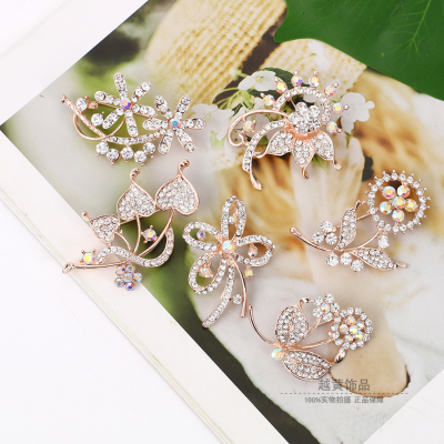 Japanese and Korean Fashion Cartoon Flower Full Diamond Rhinestone Flower Brooch Elegant Lady Corsage Women's Accessories Factory Direct Sales