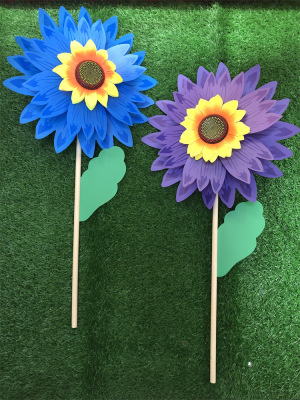 New Factory Direct Sales Double-Layer Sunflower Windmill Garden Activity Decoration Wooden Pole Windmill Hand-Held and Ground-Inserted