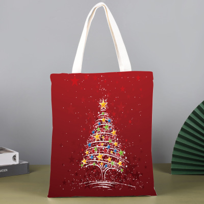 Manufacturers Supply Portable Canvas Bag Christmas Pattern Casual Trend Women's Bag Student Shopping Bag Printable Logo