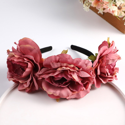 New European and American Retro Exaggerated Garland Headband Artificial Flower Handmade Hair Accessories Cloth Bridal Headdress in Stock Wholesale