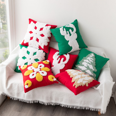 Amazon Home Christmas Atmosphere Decoration Pillow Cover Canvas Tufted Sofa Cushion Exclusive for Cross-Border Lumbar Cushion Cover