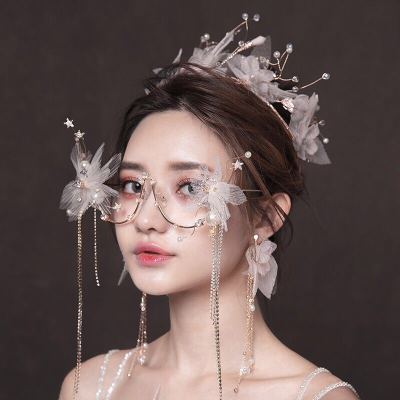 Beautiful Korean Bridal Photo Ornament Glasses Frame Mori Artistic Five-Pointed Star Trendy Tassel Glasses Wedding Accessories Ornament