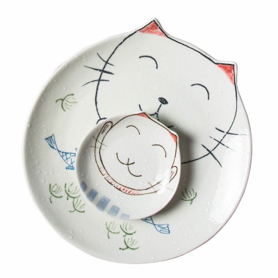 Japanese-Style Wax Kitten Tableware Porcelain Hand Painted Household Microwaveable Oven Eating Bowl Soup Bowl Dish Fish Dish