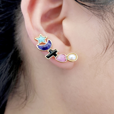 Fashion Women's Jewelry Stud Earrings Color New Retro Love Moon Earrings XINGX Pearl Eardrop Earring Spot