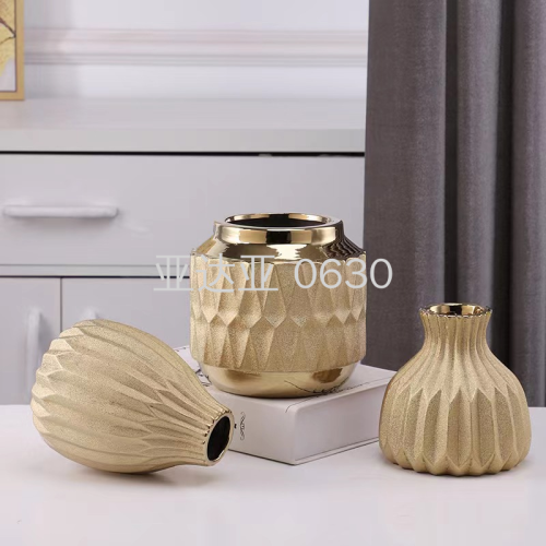 Simple Golden Ceramic Vase light Luxury Flower Home Decoration Living Room Dining Table Vase Decoration Flower Pot