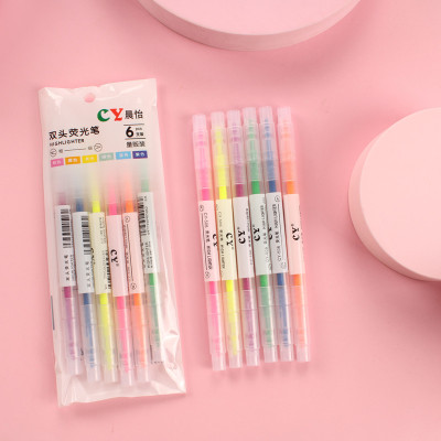 6 Bags Fluorescent Pen Double-Headed Color Pencil Thick and Thin Two-Headed Marker Bright Color Pen Student Class Recording Pen