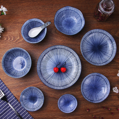 Japanese-Style Ceramic Tableware Bowl Dish & Plate Japanese Underglaze Household Rice Bowl Ramen Bowl Dinner Plate Food Plate