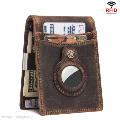 RFID Purse First Layer Cowhide Card Holder Applicable Airtag Coin Purse American Gold Clip Leather Men's Wallet Wallet
